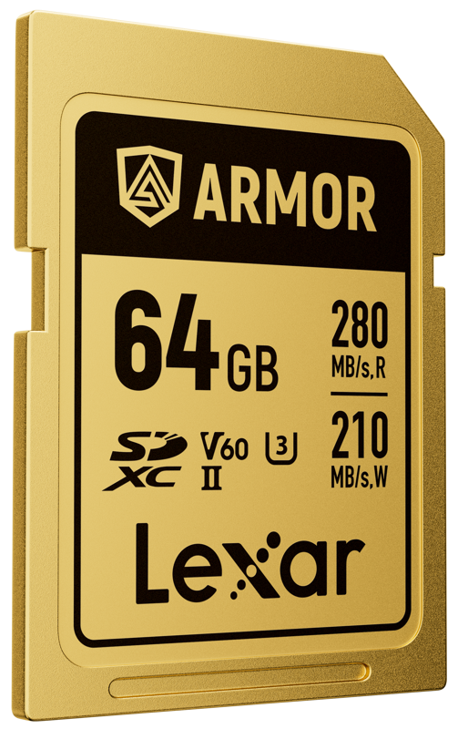 Lexar SDXC ARMOR Gold UHS-II U3, Stainless Steel, IP68 R280/W210 (V60) 64GB Memory Card