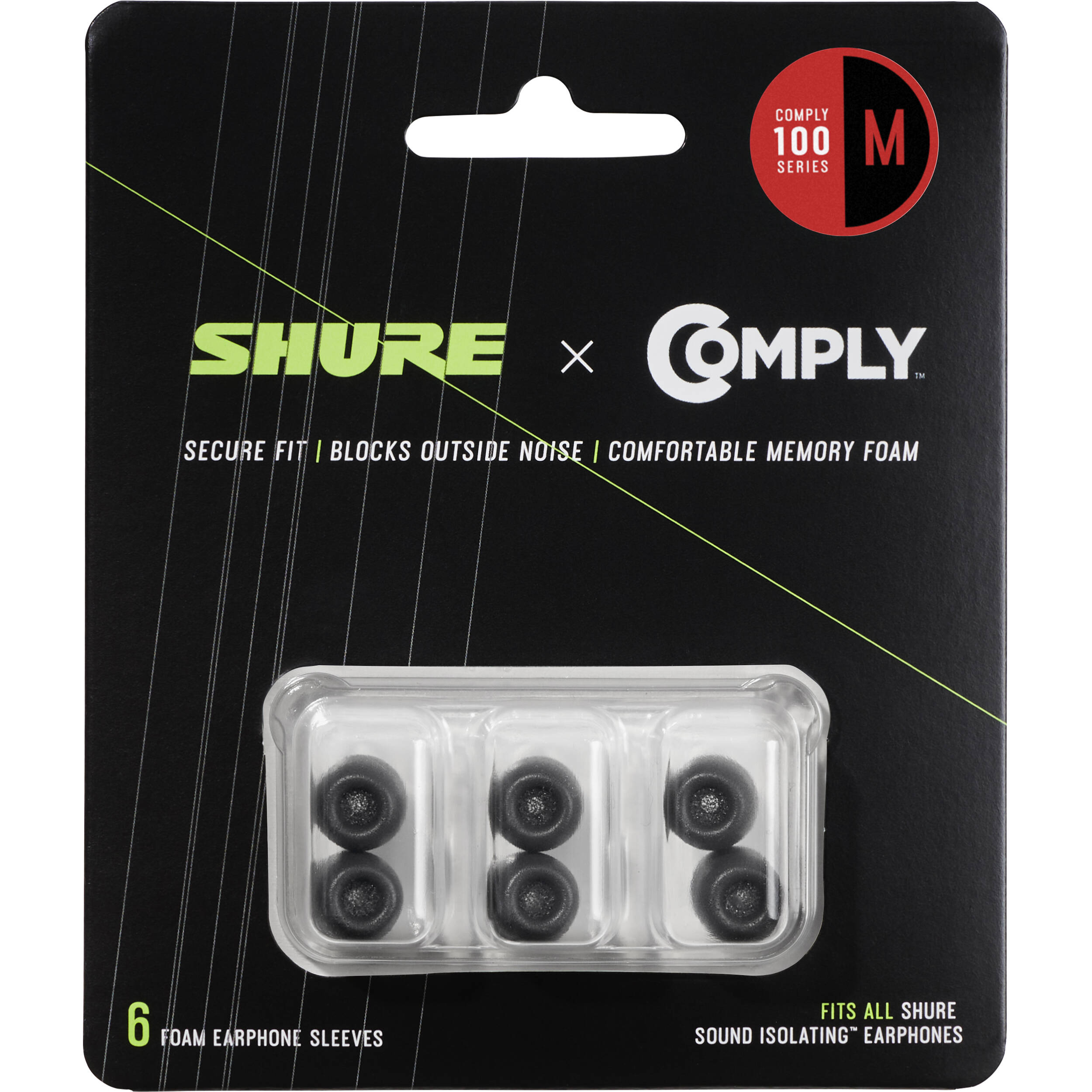 Shure EACYF1-6M Sorte Skumhylstre (Medium, 3 Par)