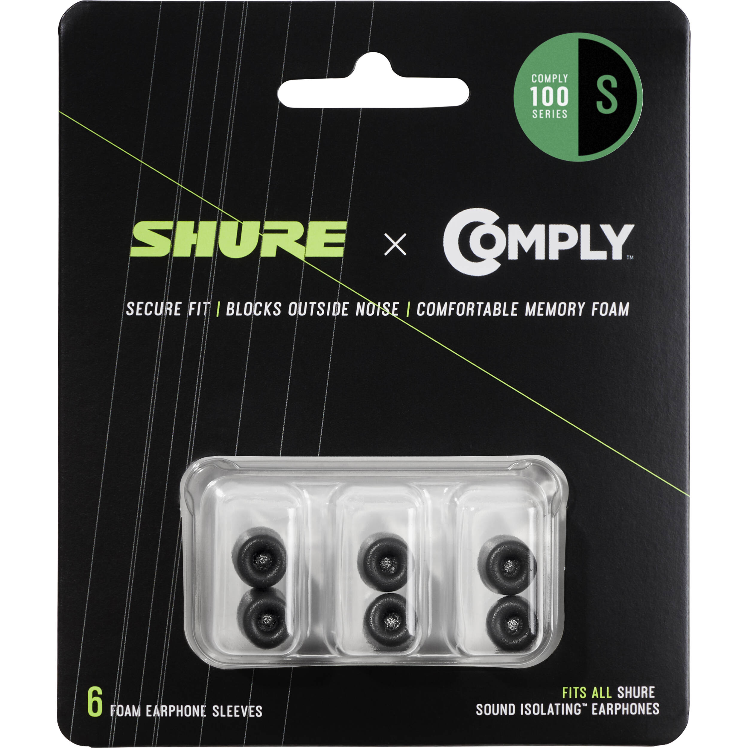 Shure EACYF1-6S Sorte Skumhylstre (Lille, 3 Par)