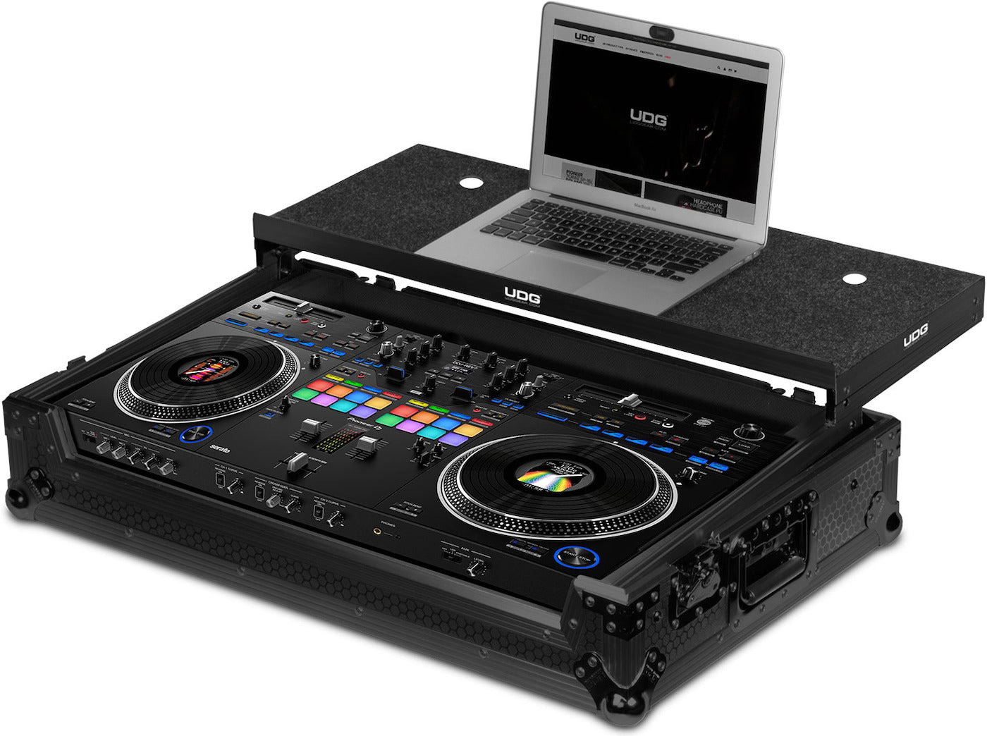UDG Ultimate Flight Case Pioneer DDJ-REV7 Sort Plus (Laptophylde + Hjul, U91077BL)