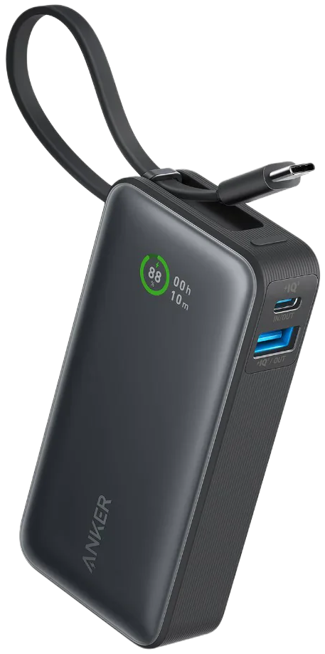 Anker Nano Powerbank (10K, indbygget USB-C-kabel, sort)