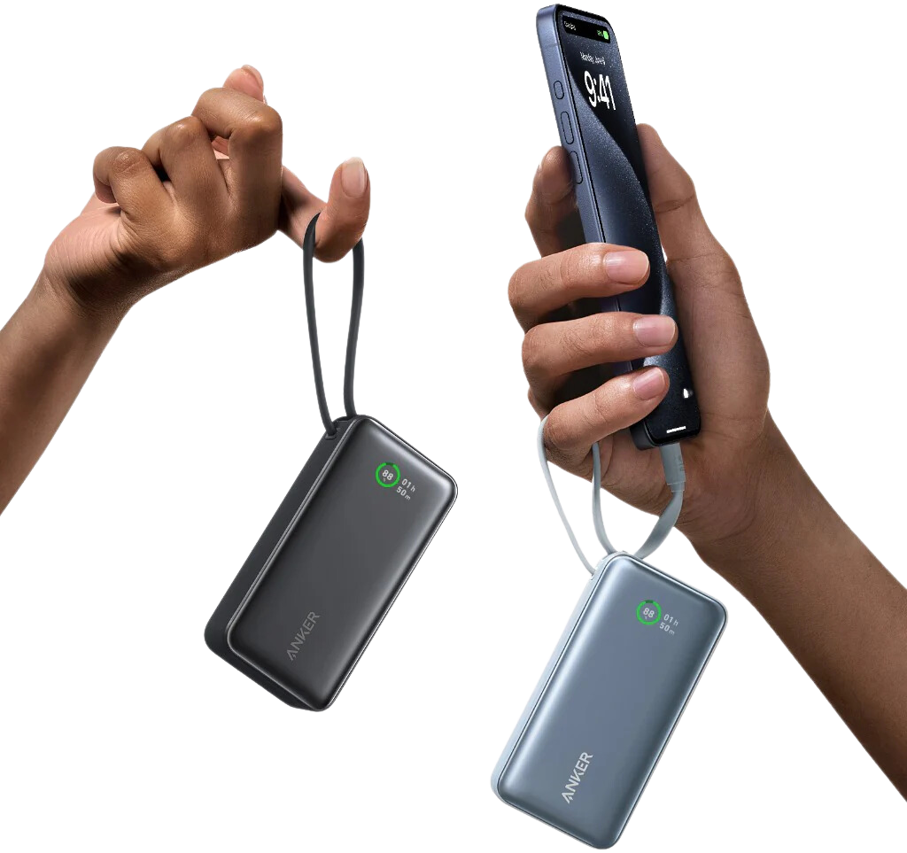Anker Nano Powerbank (10K, indbygget USB-C-kabel, sort)