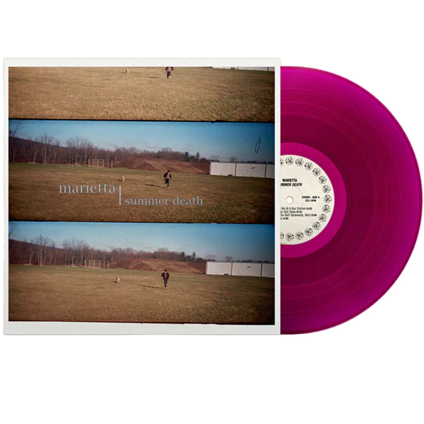 Vinyl record with 'marietta' and 'summer death' on a cover featuring a field scene.