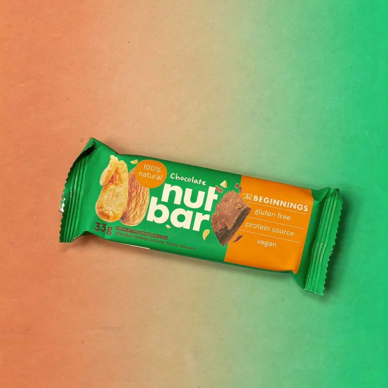 Nut bar packaging on a gradient background