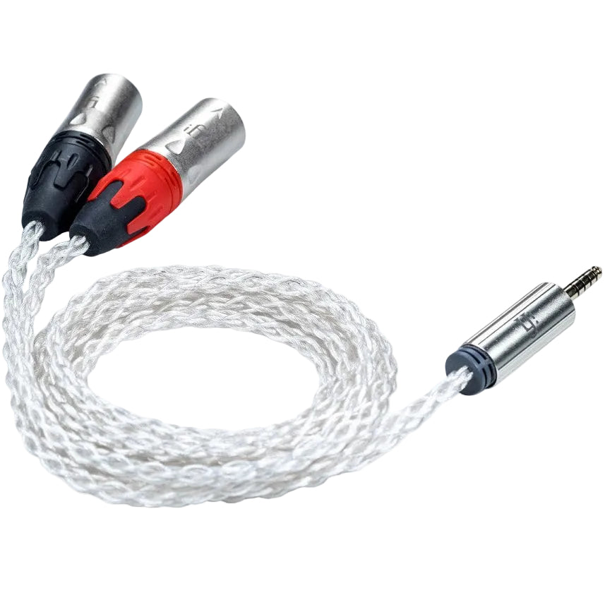 iFi Audio 4.4mm to dual XLR-male cable, 1 meter long, with sturdy connectors and flexible build for audio connectivity.