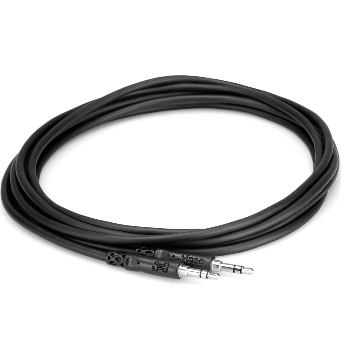Hosa CMM-105 1.5m 3.5mm TRS cable coiled with vibrant colors, showcasing connectors on both ends.