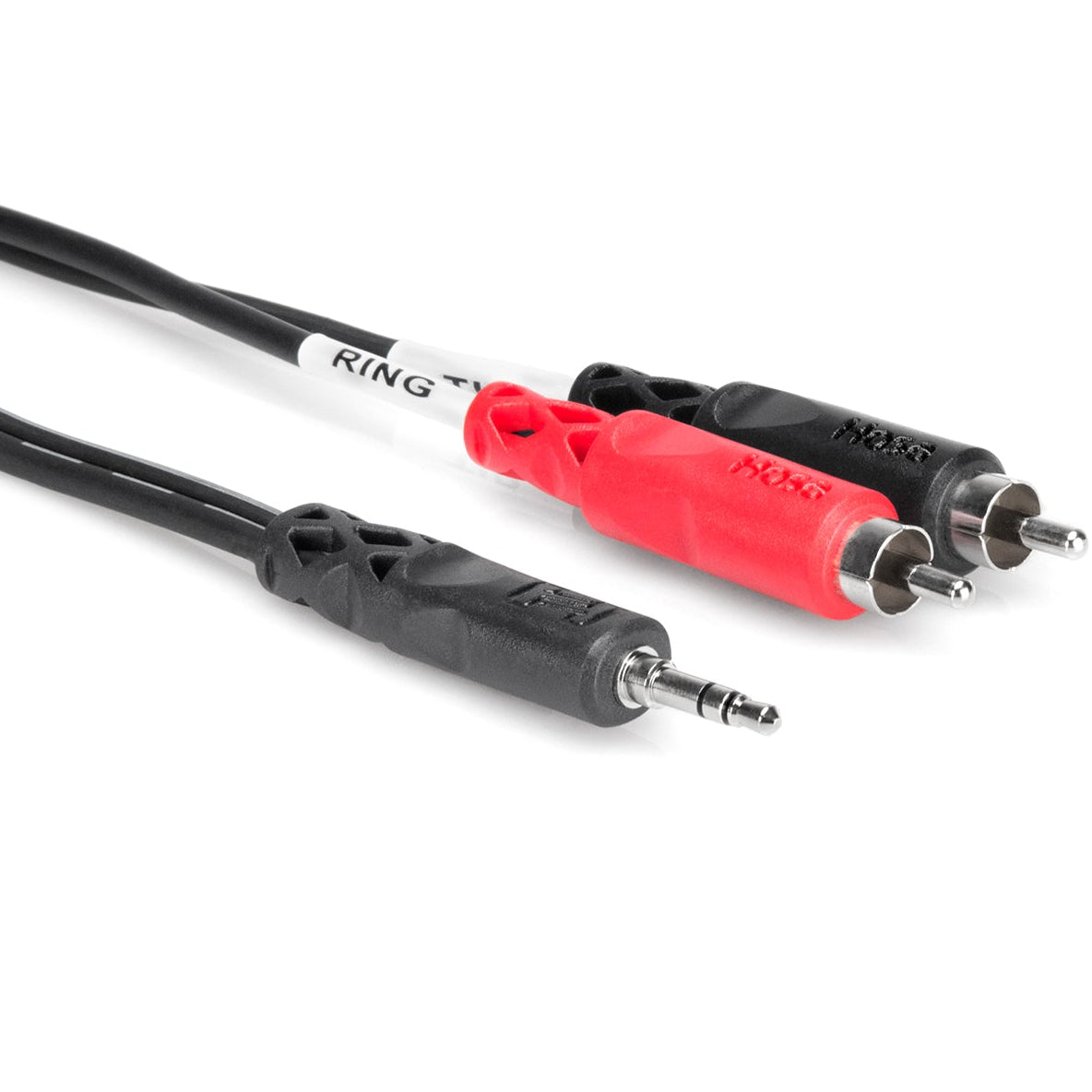 Hosa CMR-206 3.5mm TRS to dual RCA Y-cable, 2 meters long, featuring durable connectors and flexible cable design.