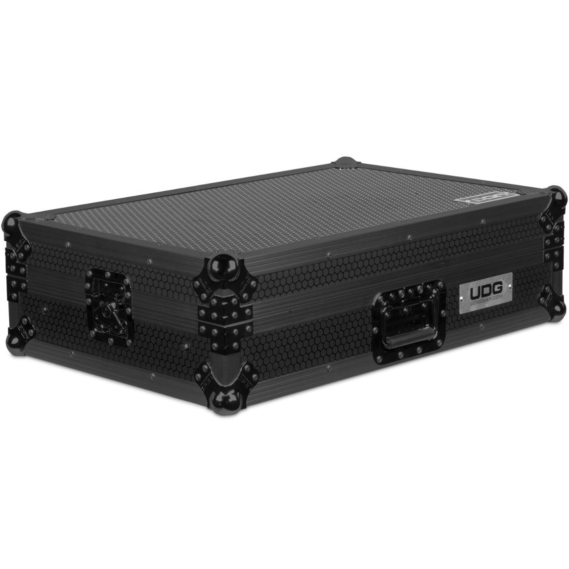 UDG Ultimate Flight Case for Pioneer XDJ-RR with laptop shelf, featuring a sleek black design and sturdy construction.