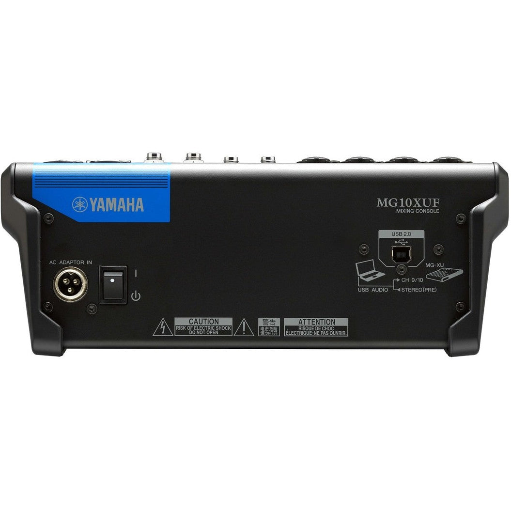 Yamaha MG10XUF analog mixer with multiple input channels and a compact design for versatile audio mixing.